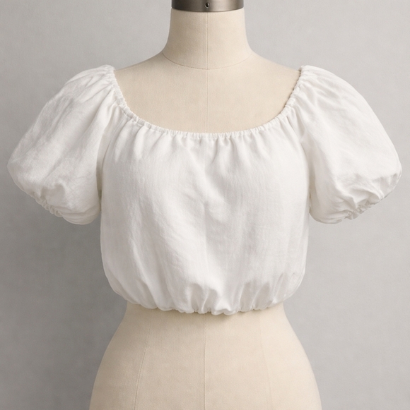 Moon River Tops - Moon River Anthropologie White Puff Sleeve Blouse Cropped Lined Xs
